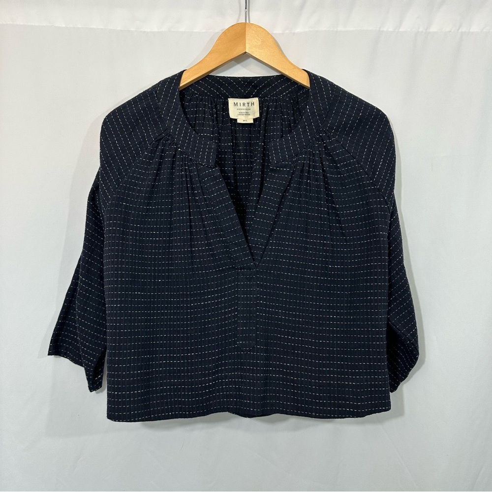 MIRTH Handmade Cotton Pleated Navy Top